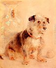 William Huggins Terrier Seated Before A Canton Famille Rose Vase painting